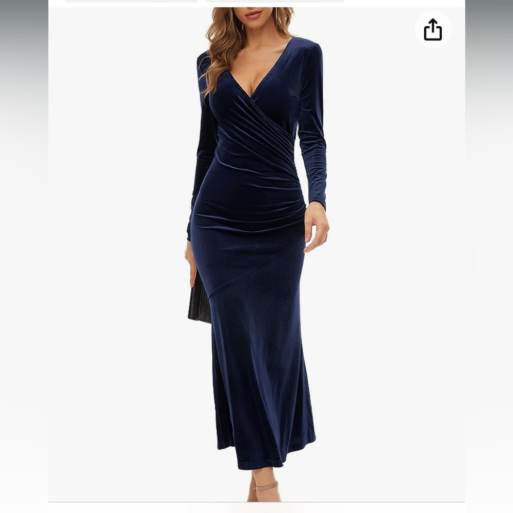 NWOT ZABERRY navy velvet long sleeve front ruched maxi dress size M.